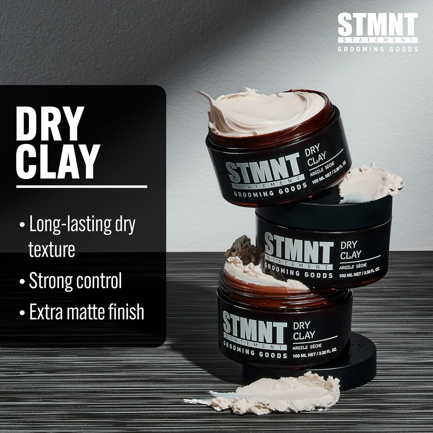 STMNT Grooming Goods Dry Clay | Extra Matte Finish | Super Strong Control | Easy to Wash Out 100ml